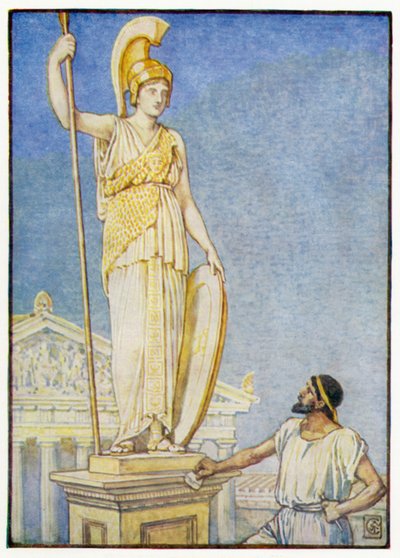 Die Figur der Göttin war eine kolossale von after Walter Crane
