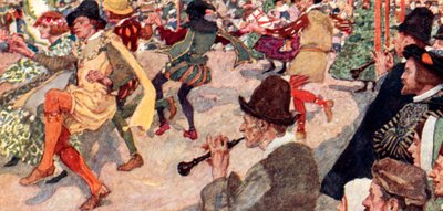 Shakespeare beobachtet einen Morris-Tanz am Maibaum in Cornhill, London von after William Hatherell