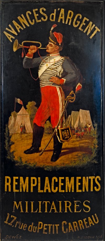 Zum Husaren. Schild des Ersatzmilitärbüros. 17 Rue des Petits-Carreaux, 11. Arrondissement, Paris von anonymous 