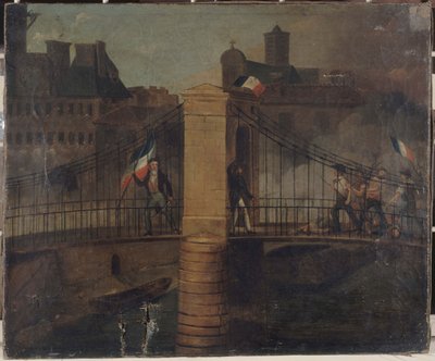 Kampf an der Brücke von Arcole in Paris, 28. Juli 1830 von anonymous 