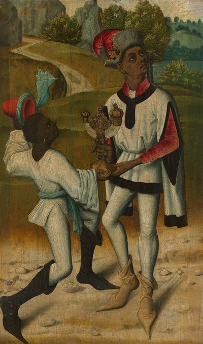 König Balthasar, einer der drei Weisen, und ein Diener, Fragment aus einer Anbetung der Weisen von anonymous 