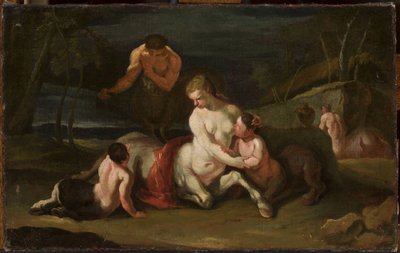 Porträt einer Zentaurenfamilie vor Landschaft von anonymous 