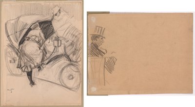 Frau steigt in eine Fiacre (recto); rechtes Profil eines Mannes mit hohem Hut (verso) von attributed to Jean Louis Forain