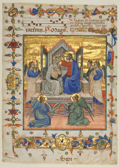 Blatt aus einem Antiphonar: Krönung der Jungfrau von attributed to Master of the Beffi Triptych