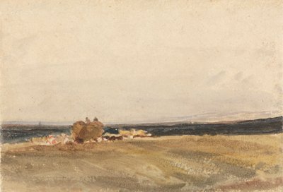 Heuwagen in einer offenen Landschaft von attributed to Peter DeWint