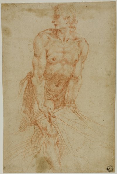Mann, der an einem Laken zieht: Studie für die Grablegung (Sakristei der Certosa di San Martino, Neapel, 1596) von called Cavaliere d