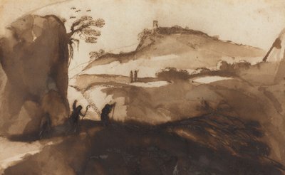 Hirten, die in eine Schlucht spähen von called Guercino Giovanni Francesco Barbieri