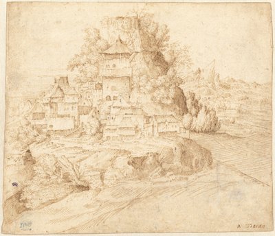 Ein Dorf am Fuße eines Hügels (recto) von circle of Giorgione