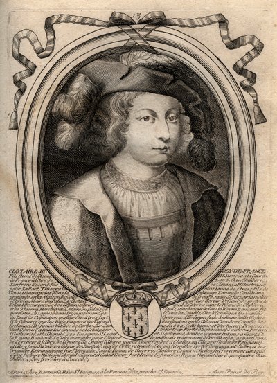 Porträt von Chlothar III. (652 - 673), König von Neustrien und Burgund - Chlothar III. oder Chlothar III., König der Franken aus dem Haus der Merowinger - Gravur aus 