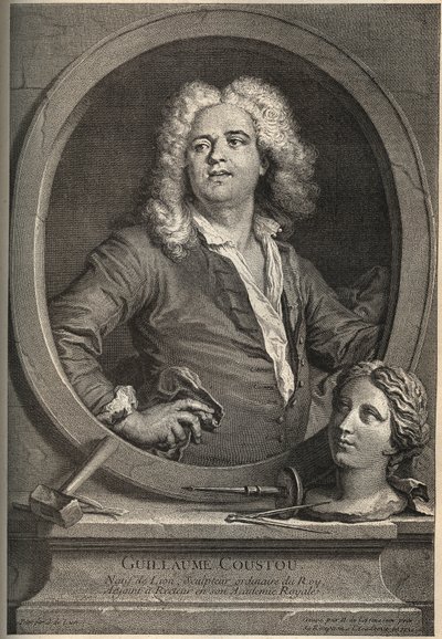 Porträt von Guillaume Coustou (1677-1746), französischer Bildhauer - Gravur von Larmessin nach J. de Lien. von de Larmessin