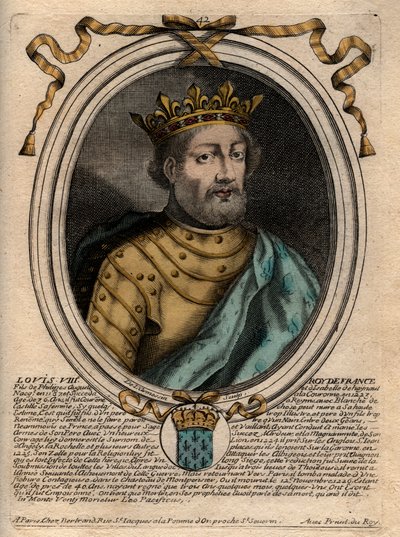 Porträt von Ludwig VIII. (1187-1226), König von Frankreich - Ludwig VIII. (1187-1226) König von Frankreich - Gravur aus „Les Augustes Representations de tous les Kings de France depuis Pharamond à la LouisXIV“, Paris von de Larmessin