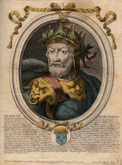 Porträt von Merowech (ca. 448-458), erster König der Merowinger - Gravur aus 