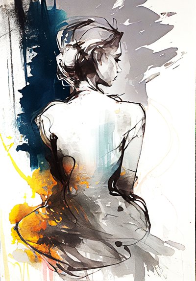 Gemälde einer sitzenden Frau, Ruhe in Silhouette von F. Abderrahim