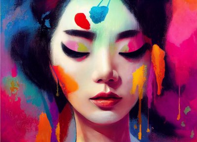 Abstraktes Pastellgemälde, schönes chinesisches Frauenporträt von F. Abderrahim