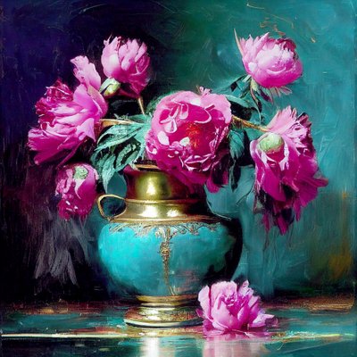 Abstrakte Blumenmalerei mit tiefem Pink von F. Abderrahim