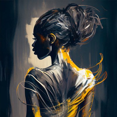 Afrikanische Frau von hinten, abstrakte Ölmalerei von F. Abderrahim
