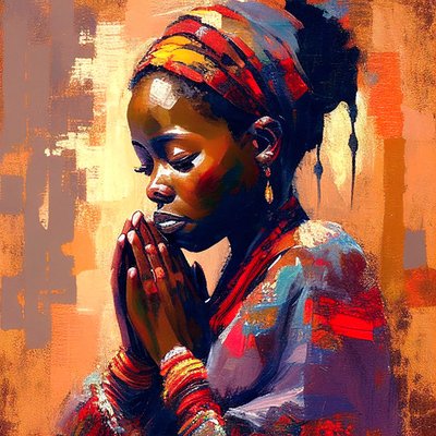 Digitale Leinwandmalerei: Afrikanisches Mädchen in Meditation, Wandkunst von F. Abderrahim