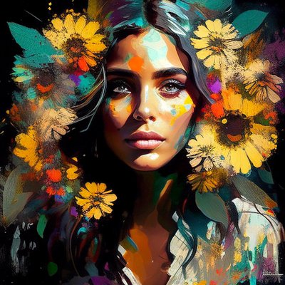 Natürliche Schönheit, Mexikanisches Mädchen umgeben von Sonnenblumen von F. Abderrahim
