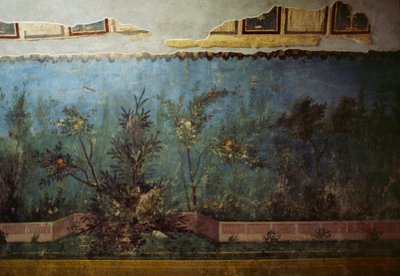 Fresko, das einen Garten mit Bäumen und Vögeln darstellt, aus dem Haus der Livia auf dem Palatin, Rom, Italien. Römische Zivilisation von Unbekannt Unbekannt