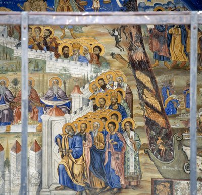 St. Peter öffnet die Tore des Himmels, Jüngstes Gericht Fresko im Kloster Timios Prodromos, Serres, Zentralmakedonien, Griechenland von Unbekannt Unbekannt