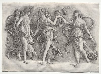 Vier tanzende Musen von probably by the so called Premier Engraver