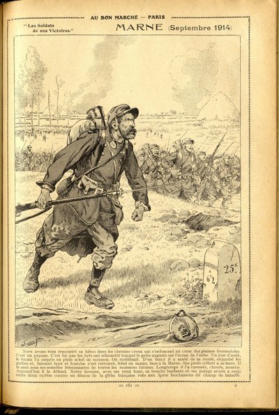Agenda Buvard du Bon Marche 1917 - Illustration von Job: Marne September 1914 - Krieg von 14-18, Marne, Große Schlachten, Schlacht an der Marne - Soldaten von pseudonym for Onfray de Breville Jacques Job