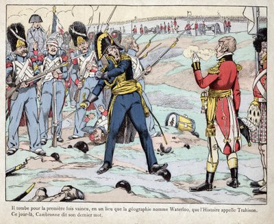Erstes Kaiserreich: Darstellung von General Pierre Cambronne (1770-1842), der bei der Schlacht von Waterloo „Die Garde stirbt, aber sie ergibt sich nicht“ ausruft. von pseudonym for Onfray de Breville Jacques Job