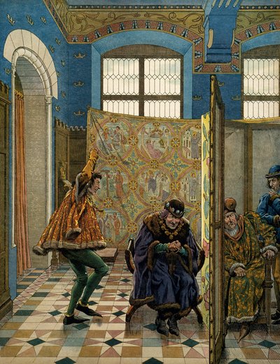 Geschichte Frankreichs im Mittelalter: Einer der Herren des Connetable von Saint Pol macht sich über den König von England (seinen Verbündeten) lustig, bevor er König Ludwig XI. genannt der Kluge (1423-1483) trifft, als ein Gesandter von Edward IV. kam von pseudonym for Onfray de Breville Jacques Job