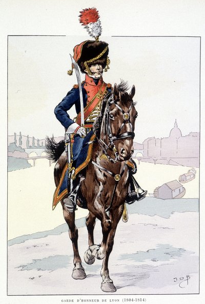 Reiter der Ehrenwache von Lyon (1804-1814) - in „Uniformen der französischen Truppen: Armee zu Land und zu Wasser zu allen Zeiten“, ill. von Job von pseudonym for Onfray de Breville Jacques Job