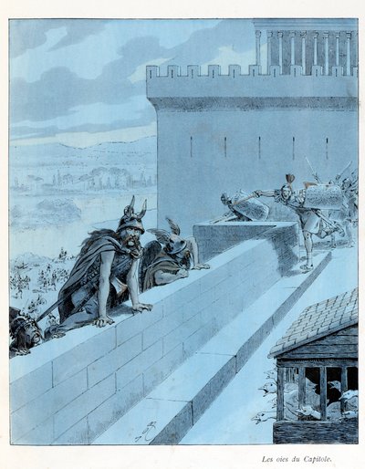 Illustration aus dem Buch „A la gloire des betes“: Les goies du Capitole, les Gauls siegent Rome von pseudonym for Onfray de Breville Jacques Job
