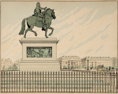 Illustration aus dem Buch „Le bon roy Henri“, illustriert von Jacques Marie Gaston Onfray de Breville dit JOB (1858-1931): Statue errichtet zum Gedenken an Heinrich IV. - Privatsammlung von pseudonym for Onfray de Breville Jacques Job