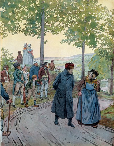In Tarare, Kaiser Napoleon I. Bonaparte (1769-1821) unterhält sich mit einem alten Mann, der den Kaiser nicht erkannte von pseudonym for Onfray de Breville Jacques Job