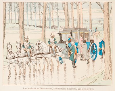 Napoleon Bonaparte geht vor Marie Louise von Österreich vor ihrer Hochzeit 1810, Privatsammlung von pseudonym for Onfray de Breville Jacques Job