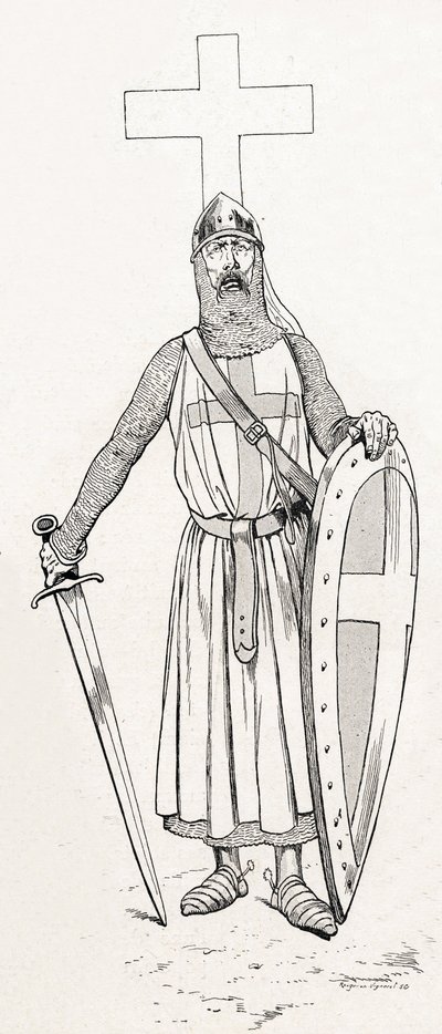 Ritter von Ludwig IX. genannt Sankt Ludwig (1214-1270) im Kreuzzugskostüm. Illustration von Job (Jacques Marie Gaston Onfray und Breville) für das Buch 