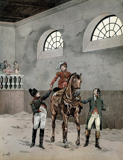 Napoleon I. Bonaparte (1729-1821) besuchte die Reitstunden der Kaiserin Marie Louise von Österreich (1791-1847) von pseudonym for Onfray de Breville Jacques Job