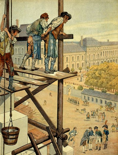 Napoleon I. Bonaparte aufmerksam gegenüber den architektonischen und städtischen Arbeiten der Verbindung zwischen dem Louvre und dem Palais des Tuilerien in Paris, die 1802 begannen von pseudonym for Onfray de Breville Jacques Job