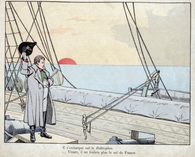 Napoleon an Bord der HMS Bellerophon 1815 - Lithographie von Job aus „Le Grand Napoleon des Petites Enfants“ 1893 von pseudonym for Onfray de Breville Jacques Job
