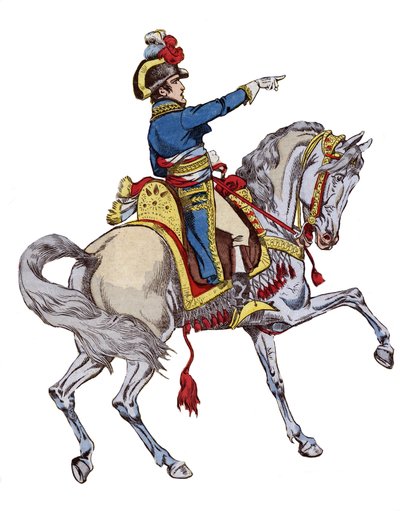 Napoleon zu Pferd - Lithographie von Job (Jacques Onfroy de Bréville) aus „Le Grand Napoléon des Petites Enfants“ 1893 von pseudonym for Onfray de Breville Jacques Job