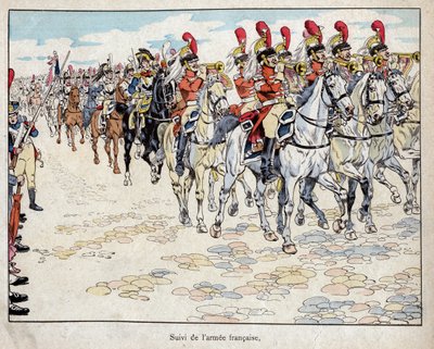 Die französische Armee zieht in Berlin ein, 27. Oktober 1806 - Lithographie von Job (Jacques Onfroy de Bréville) aus „Le Grand Napoléon des Petites Enfants“ 1893 von pseudonym for Onfray de Breville Jacques Job