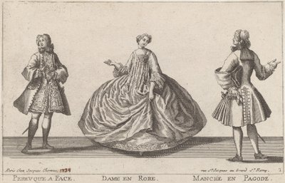 Perücke mit Gesicht/Dame im Kleid/Ärmel im Pagodenstil von published by Jacques Chéreau