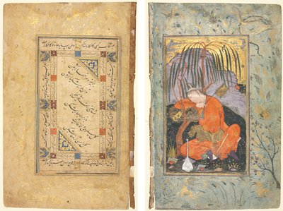 Persische Kupletten (recto); Schlafender Jüngling (verso) von style of Riza yi Abbasi
