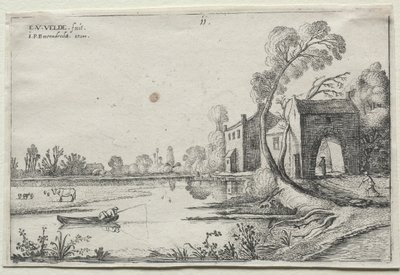 Landschaft mit einem Fluss und einem Torhaus, 1614 von van de Velde Esaias