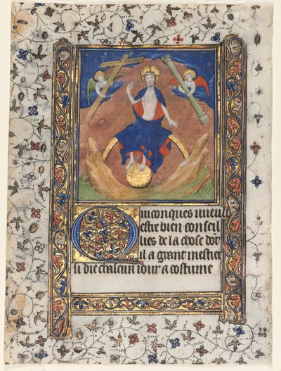 Blatt aus einem Stundenbuch: Christus im Gericht von workshop of Boucicaut Master