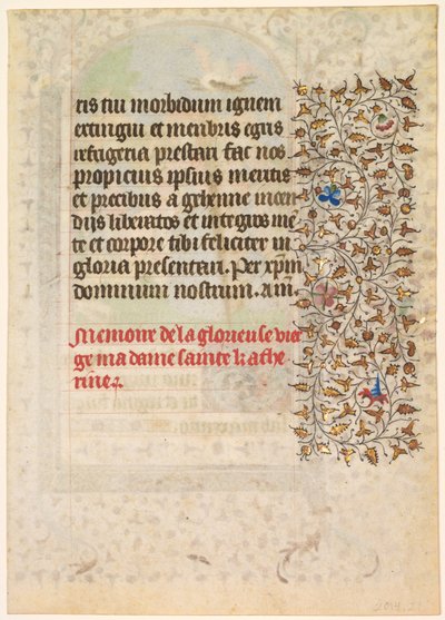 Blatt aus einem Stundenbuch: Text (verso) von workshop of Boucicaut Master