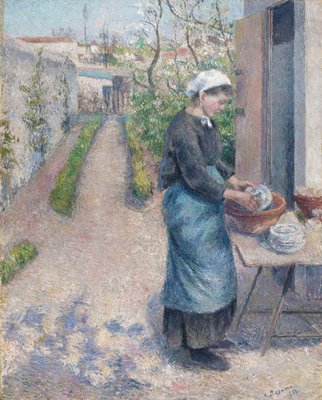 Im Garten bei Pontoise: Eine junge Frau, Abwaschen, 1882 von Camille Jacob Pissarro