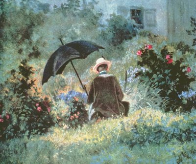 Detail eines Gentleman lesen in einem Garten von Carl Spitzweg