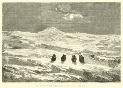 Ein indisches Biwak inmitten des Schnees der Sierra von Edouard Riou