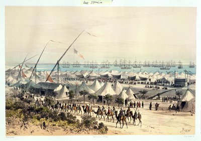 Die Einweihungsprozession des Suez-Kanals am Hafen von Ismailiya, von Voyage Pittoresque a durchquert lIsthme de Suez von Marius Fontane, graviert von Jules Didier (1831-c.80) 1869-70 von Edouard Riou