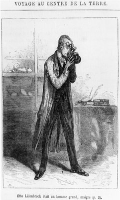 Professor Otto Lidenbrock, Illustration von Reise zum Mittelpunkt der Erde von Jules Verne (1828-1905) Paris, Hetzel von Edouard Riou
