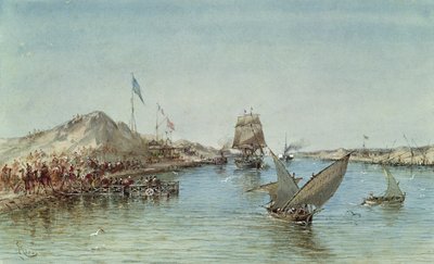 Schifffahrt auf dem Suezkanal, aus einem Erinnerungsalbum zur Reise der Kaiserin Eugenie (1826-1920) bei der Einweihung 1869 (wc auf Papier) von Edouard Riou